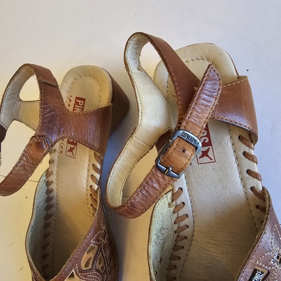 Pikolinos Women's Brown Tan Leather Sling Back Shoes Laser Cut Out SZ 40 9 -9.5 - Picture 7 of 15